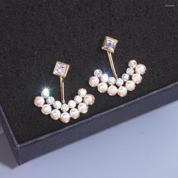 Stud Earrings Korean Trendy Imitation Pearl Earring For Women Gold Colour Geometry Front Back Double Sided Wedding Crystal Jewellery