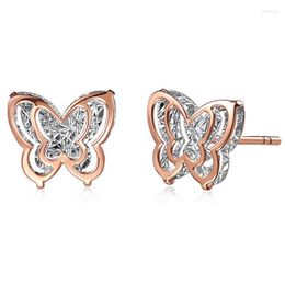 Stud Earrings Fancy Butterfly 18K Real True Solid Genuine Rose Gold AU750 Piercing For Women Female Upscale Office Jewellery