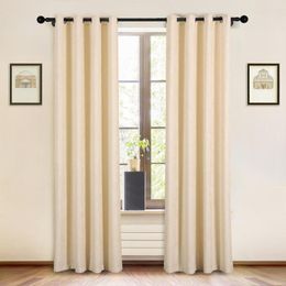 Curtain Modern Beige Chenille Curtains For Living Room Bedroom Solid Purple Thick Eyelet Window Treatment