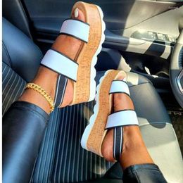 Dress Shoes 2023 All-Match High Flat Heel Round Toe-Shaped Open Toe Ring Foot Ankle-Strap Buckle Women's Sandals