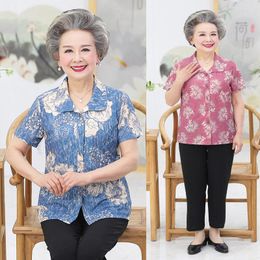 Women's T Shirts 2023 Old Women's Summer Short-sleeved Printed Shirt Large Size Clothes Grandma Ladies Clothing W438