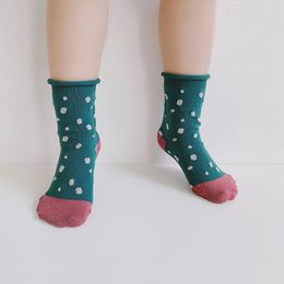 Socks 4/6 Pairs Korean Kids Summer Fashion Solid Dot Children's Ankle Baby Boys Girls Wrinkled Cuff Crew Sockens Cute Gift