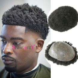 Afo Men Toupee 6mm Jet Black #1 Durable Full Pu Base Male Curly Human Hair Capillary Prosthesis Wigs Replacement System