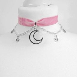 Choker Crushed Velvet Moon & Stars Chain