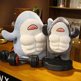 Plush Dolls 4560cm Cute Worked Out Shark Plush Toys Stuffed Mr Muscle Animal Pillow Appease Cushion Doll Gifts for Kids Children Girls 230303