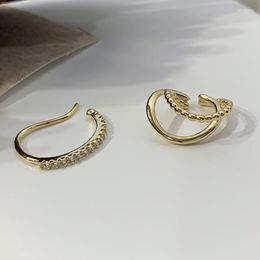 Backs Earrings Korean Gold Wave Circle Crystal Earcuff Mini U Pin Clip On For Women Fake Piercing Faux Girls Gifts Accessorie