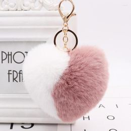 Keychains 10pcs/lot Girls Fashion Jewelry Plush Two-tone Heart Ornament Key Chains Ring for Women Bags Decoration