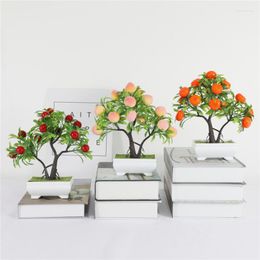 Decorative Flowers Mini Artificial Plants Bonsai Peach Fruit Tree Potted For Home Wedding Room Decoration El Party Decor Fake