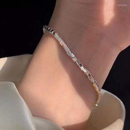 Charm Bracelets Minimalist 925 Sterling Silver For Women Trendy Elegant Charming Simple Smooth Cube Chain Party Jewelry Gifts