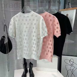 Women's Knits & Tees designer Designer Alphabet Hollowed Out Fashion New Retro Relief Design F Ice Silk Short Sleeve Top IOQN