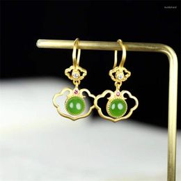 Dangle Earrings Selling Natural Hand-carved Jade 925silver Gufajin Wishful Studs Fashion Jewellery Men Women Luck Gifts