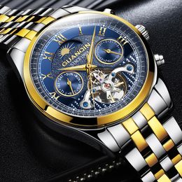 Wristwatches Guanqin Genuine Watch Men's Mechanical Automatic Hollow Tourbillon Waterproof Luminous Belt Dual Calendar Mult
