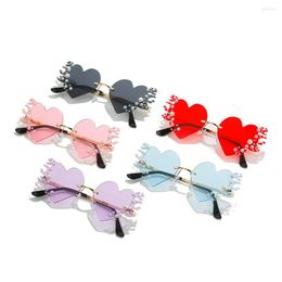 Sunglasses Accessories Rimless Costume UV400 Protection Prom Flame Heart-shaped Glasses Pearls Decor Heart