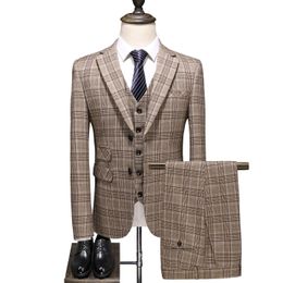 Men's Suits Blazers 27 Colours Blazer Vest Pants Boutique Fashion Plaid Formal Office Business Mens Suit Three Pieces Groom's Wedding Dress 230303