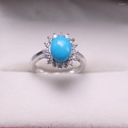 Cluster Rings Genuine/Original Silver 925 Sterling Ring For Weddings Eternity Women Gift Ladies Turquoise Diamond