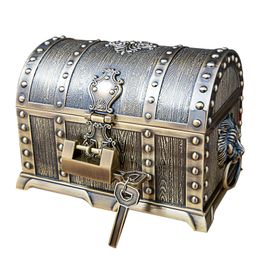 7.8x5.1x5" / 20x13x12.8cm Packaging boxes Metal Alloy European classical treasure chest jewelry box Jewelry ring storage boxes With lock