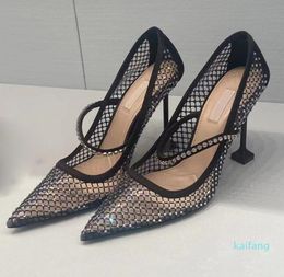 glitter tulle crystal embellished Evening shoes Pumps Rhinestone stiletto Heels10.5cm women's heel Luxurys Designers Dress shoe ladies heeled factory 02