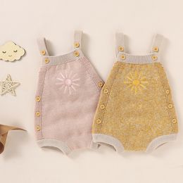 Jumpsuits 018M Baby Boy Girl Knit Sweater Romper Sleeveless Embroidered Sun Jumpsuit Outwear Warm Autumn 230303
