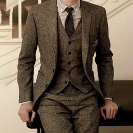 Men's Suits Blazers Vintage Winter Wool Tweed Men Suits For Groom Wedding Party Tuxedo 3 Piece Jacket Vest Pants Set Business Blazer Costume Homme 230303