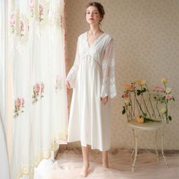 Women's Cotton Nightgown Sleepwear Long Sleeves Shirt Casual Sleepdress White V Neck Sexy Elegent Night Dresses Plus Size