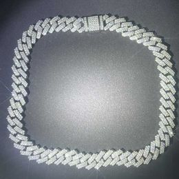 in Stock 925 Silver Necklace 12mm Wide Two Rows Moissanite Diamond Cuban Hip Hop Link Chain for Mans