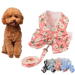 Dog Collars Harness And Leash Set Flower Print Vest Pet Rope Cat Training With Chest Strap