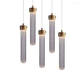 Pendant Lamps Nordic Modern Minimalist Living Room Dining Bedroom Bar Counter Creative Metal Texture Striped Round Tube Glass Chandelier