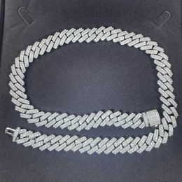 Ready to Ship Hip Hop Cuban Chain Necklace S925 Silver Necklace 13mm 2 Rows Moissanite Diamond Necklace Cuban Link Chain