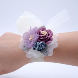 Decorative Flowers Wrist Corsage Bridesmaid Sisters Hand Artificial Bridal For Wedding Dancing Party Decor Prom Accessories