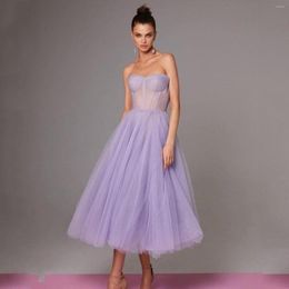 Party Dresses Simple Elegant Prom 2023 Strapless Sleeveless Tulle Ball Gown Length Women Homecoming Graduation Gowns