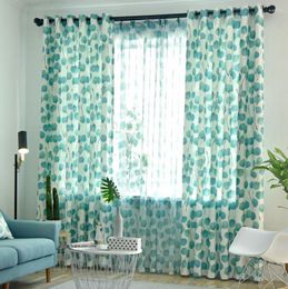 Curtain American Green Blue Leaf Curtains For Living Room Bedroom Rustic Vintage Window Tulle Ready Made