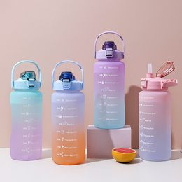 Water Bottles DK AMZ 2 Litre Bottle With Straw Time Marker Drinkware Outdoor Sports Portable Plastic Cold Cups 230302