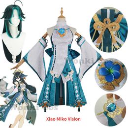 Anime Costumes Genshin Xiao Female Yae Miko Cosplay Come Dress Wig with Headwear Full Set for Women Comes Z0301