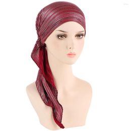 Ethnic Clothing Two Tail Strip Pullover Small Cap Arc Fold Silver Jilbab Turban Muslim Head Scarf Dress