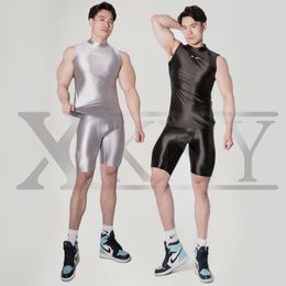 Swim Wear XCKNY men Silk GLOSSY Colour sexy Lustre High Waist Shorts Pants smooth bodybuilding vest oily shiny Yoga running sportswear 230303