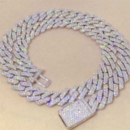 Hip Hop Jewellery Iced Out 20" Cuban Necklace Bracelet Sterling Silver Moissanite 12mm Cuban Link Chain