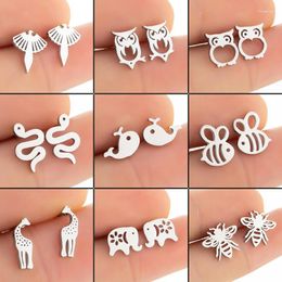 Stud Earrings Cute Animal For Women Girls Stainless Steel Fashion Jewellery Simple Plane Ear Piercing Brincos