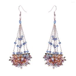 Dangle Earrings Fashion Crystal For Women Girls Gold Plated Ear Hook Statement Handmade Beaded Trendy Tassels 3375