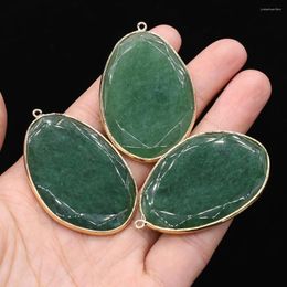 Pendant Necklaces Natural Stone Green Strawberry Oval Gilded For Jewellery Making DIY Necklace Accessories Charms Gift 30x50mm 1PC