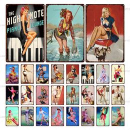 Металлическая железная живопись лист шикарные пин -пин -up Girl Vintage Sexy Girl Girl Tin Tin Retro Plate Man пещера Бар спальня гостиная домашняя декор стена арт плакат 30x20 см W03