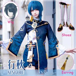 Anime Costumes Anime Game Genshin Impact XingQiu Cosplay Come Xing Qiu Outfit Shoes Earrings Wig Cosplay Halloween Come Women Z0301