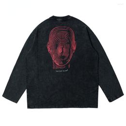 Men's T Shirts Harajuku 2023 Oversized Long Sleeve T-Shirt Textured Shadow Portrait Printed Shirt Men Hip Hop Streetwear Cotton Clothing