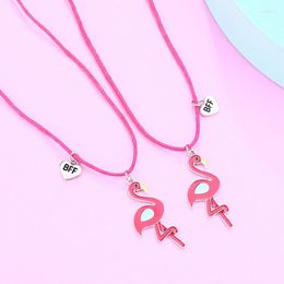 Pendant Necklaces 2Pcs/Set Cute Cartoon Flamingo Chain Friends Necklace BFF Friendship Children's Jewellery Gift For Girls