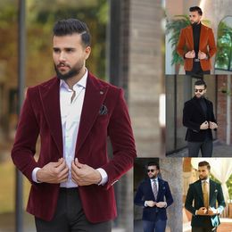 Mens Burgundy Wedding Tuxedo Double Breasted Velvet Blazer for Dinner Italian Style Jacket Elegant Smoking Suit Coat For Wedding Prom Party