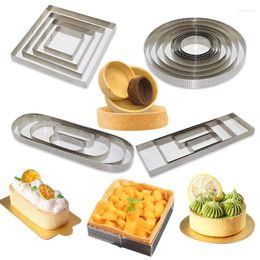 Baking Tools 4 Piece Set Pastry Round Oval Square Rectangle Stainless Steel Perforated Tart Rings For Cake Pie Fruit Quiche