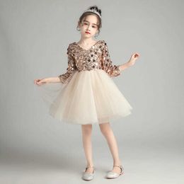 Girl's Dresses Golden Girl Ceremonial Dress Elegant Tulle Little Girl Wedding Dress Short Princess Ball Gowns Dress For Teenager 3-14Y