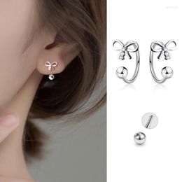 Stud Earrings VOQ Silver Color Elegant Chic Cute Bow Spiral Bead Studs Girls Teen Party Christmas Halloween Jewelry Gift Earings