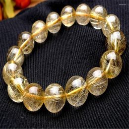 Strand 13.5mm Genuine Natural Yellow Golden Hair Needle Titanium Rutilated Quartz Crystal Round Bead Stone Fashion Stretch Bracelet