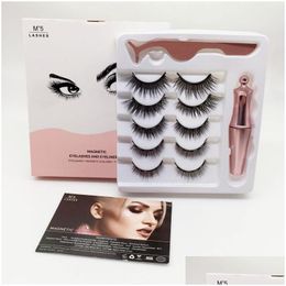 False Eyelashes Magnetic With Liquid Eyeliner Kit Upgraded 5 Pairs 3D Natural Reusable Tweezers Set 3 In1 Eyes Makeup No Drop Delive Dhn7I