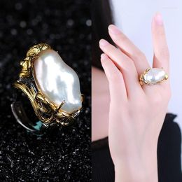 Cluster Rings Sell Like Cakes Long Pearl Jewellery Processing Customised Baroque Ring Female 925 Silver Inlay Gems Factory